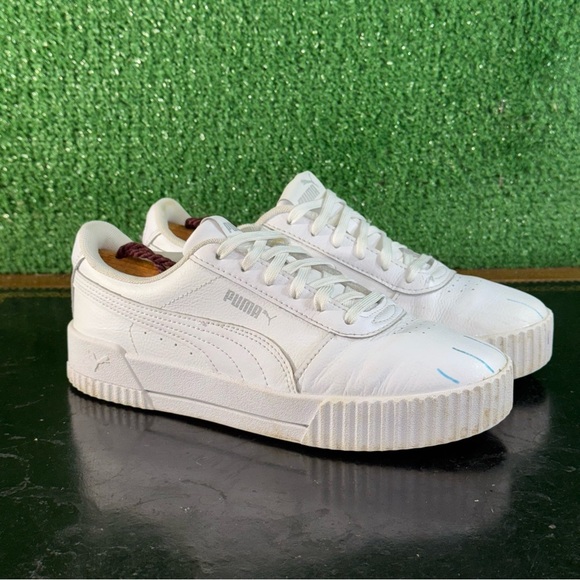 Puma Carina Leather White Silver 370325-02 Women’s Size 7 - Picture 1 of 6
